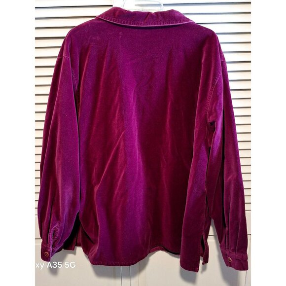 Y2K Denim & Co. Womens 2X Button-Down Velvet Long Sleeve Shirt Fuchsia - Picture 4 of 5